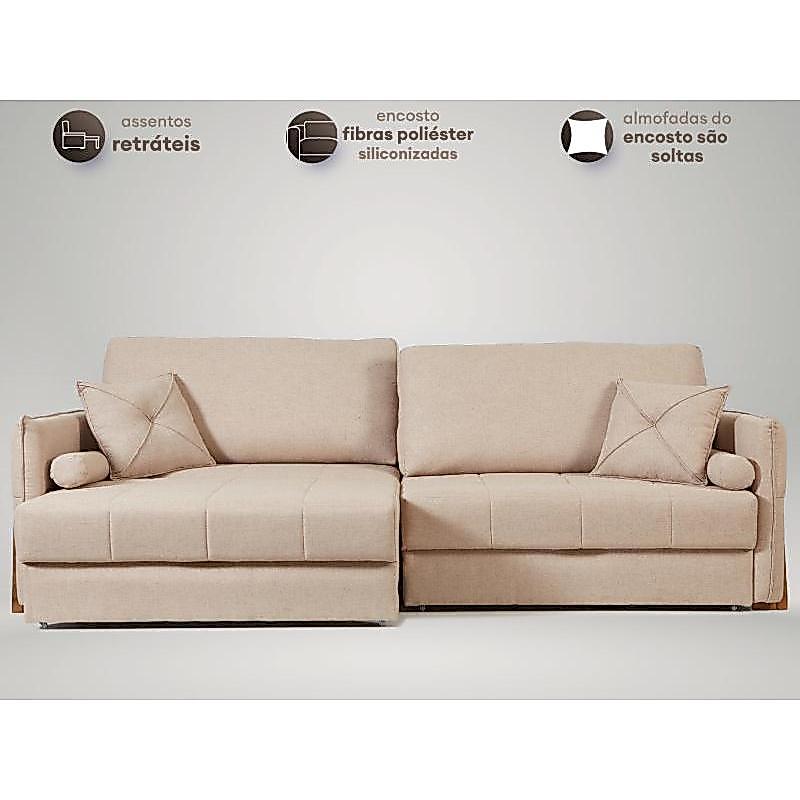 Sofá Orfeu 2,50m sem caixa, Retrátil e Reclinável Linho Premium Creme - NETSOFAS · foto 2