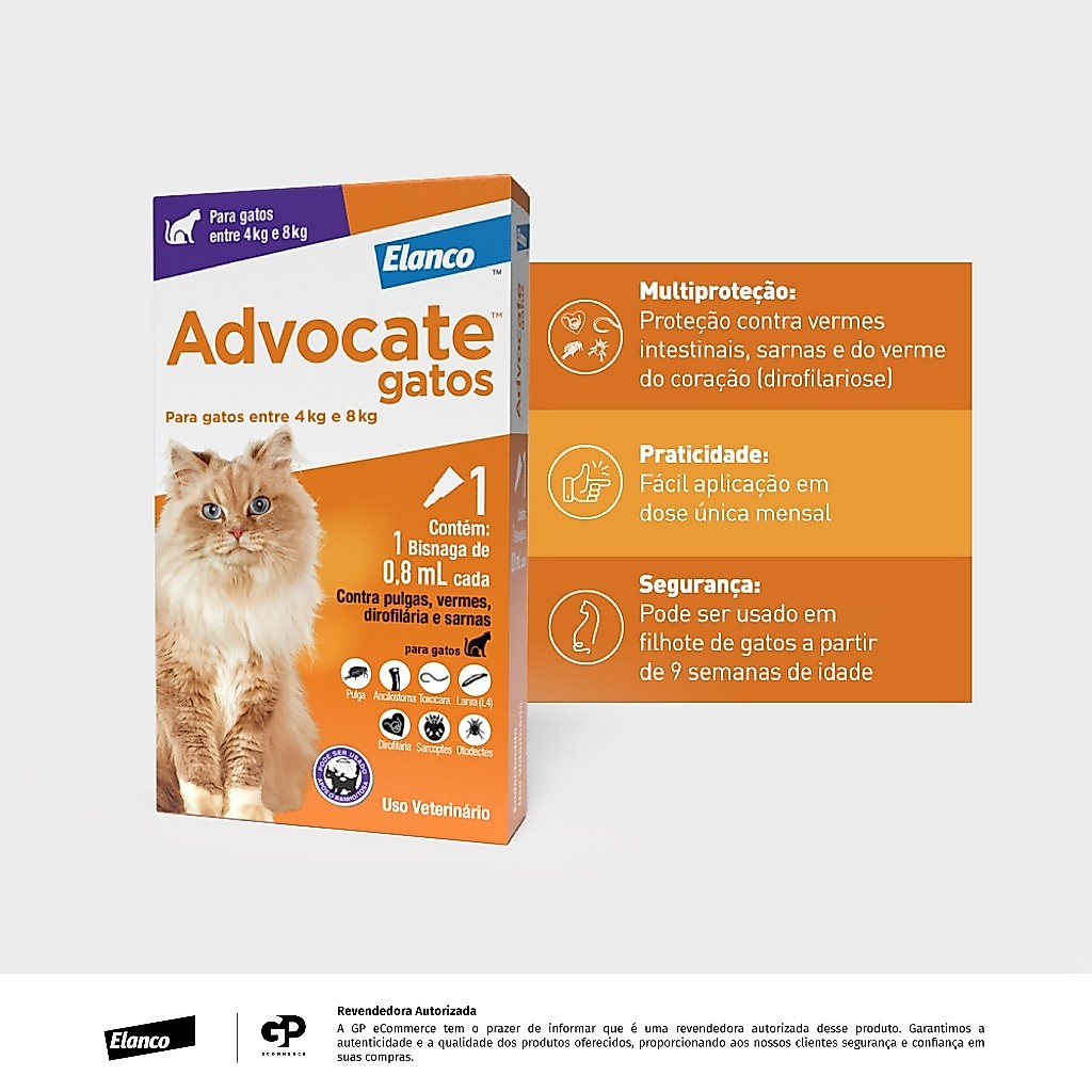 Advocate Cat Antipulgas para Gatos de 4 a 8kg 1 Pipeta de 0,8ml Elanco — imagem 2 de 2