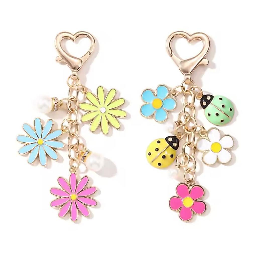 Chaveiro Feminino Flor Margarida Joaninha Pingente Charm para Bolsa Mochila Chaves Presente Delicado
