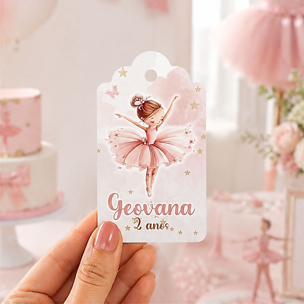 Tag Lembrancinha Bailarina Menina Aplique - Festa Aniversário Infantil
