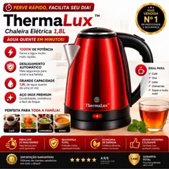 Chaleira Elétrica Inox 1,8L 1000W 127V Jara Desligamento Automático Base 360°