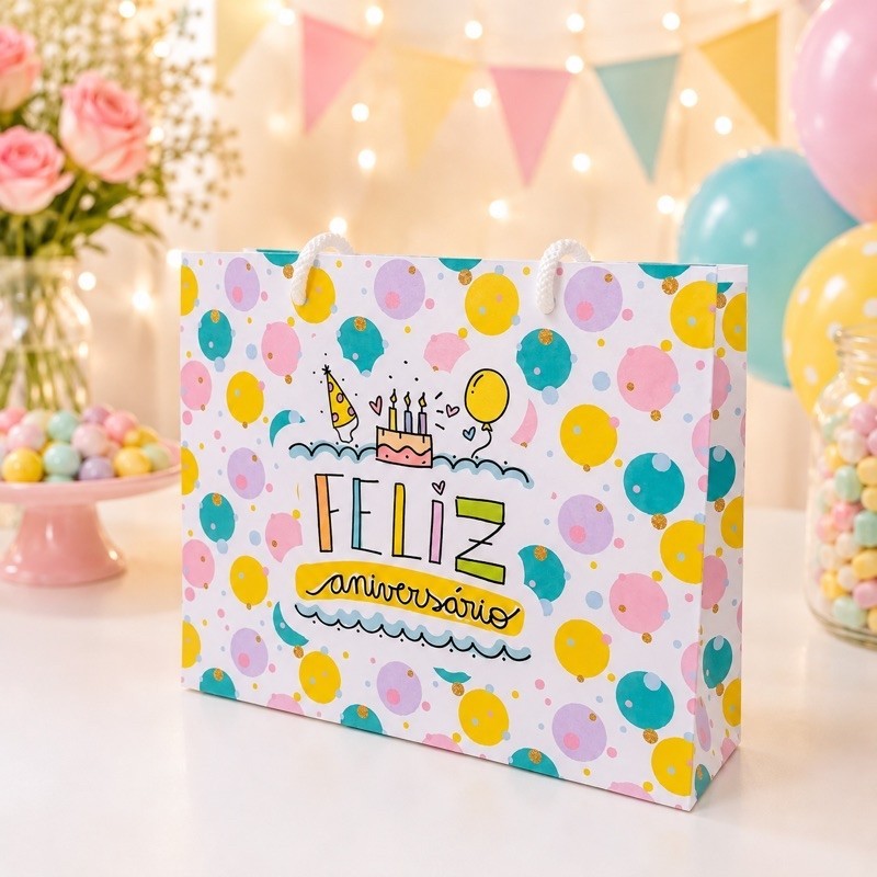 Sacolinha Sacola Personalizada | Chá de bebe | Lembrancinha Feliz Aniversário