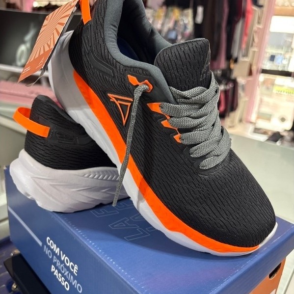Tênis Esportivo Masculino LA FITTY Corrida Caminhada Academia Leve Confortável Grafite/Laranja Tênis caminhada masculino