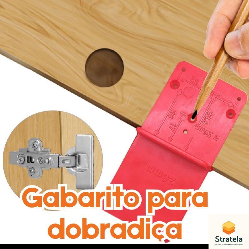 Gabarito Guia Furação Para Dobradiça Caneco 35mm E 28mm Portas Móveis MDF