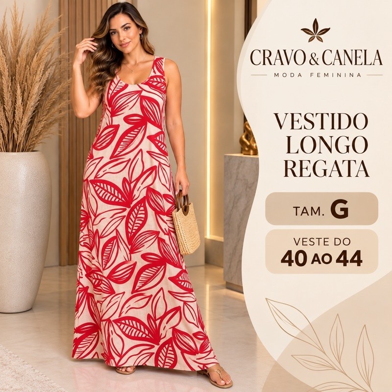 Vestido Longo Feminino Regata Estampado Soltinho com Elastano Tamanho G Veste 40 ao 44 Primavera Verão