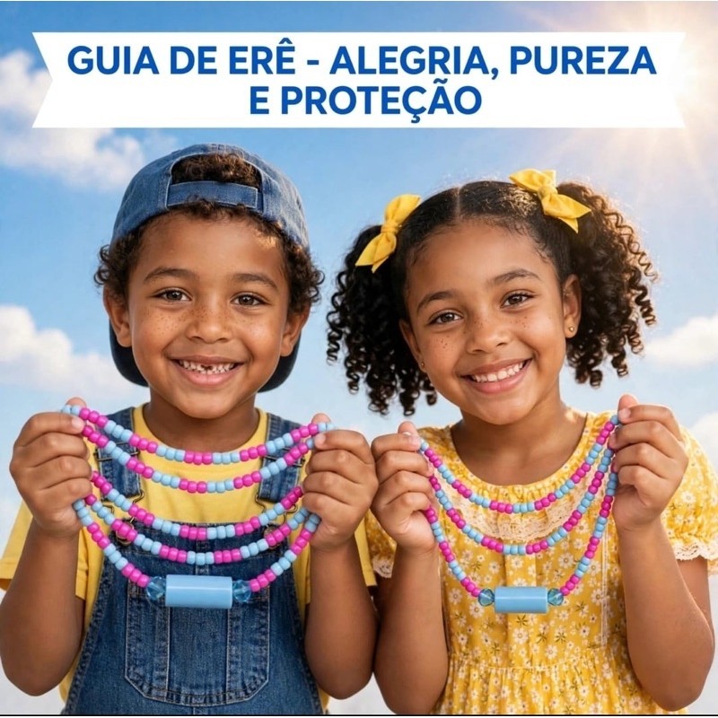 Guia de Erê com firma rosa e azul, umbanda quimbanda candomblé