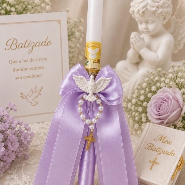 Vela para Batizado, Primeira Eucaristia e Crisma – Fé e Elegância em Cada Detalhe