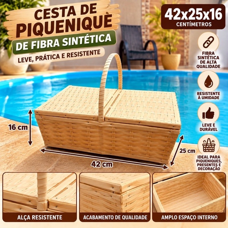 Cesta Piquenique De Fibra Sintética 42x25x16 ENVIO IMEDIATO