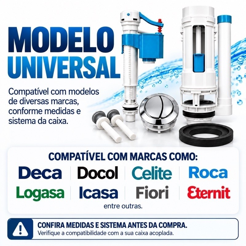 Kit Reparo Caixa Acoplada Universal Completo com Botão Duplo de Descarga 3/6L — imagem 2 de 2