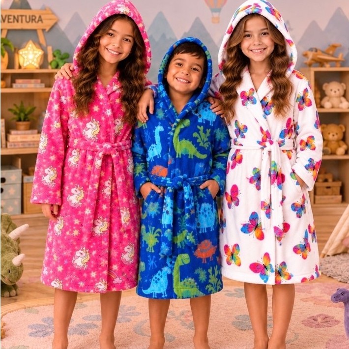 Roupão Infantil de Microfibra Toque Suave Com touca Inverno