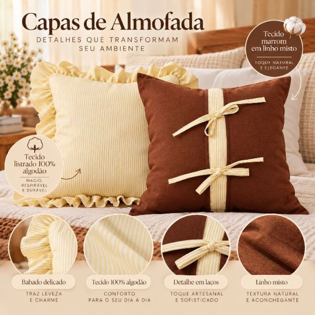 Capas De Almofadas Estilo Farmhouse | Com Babados e Laços 40x40