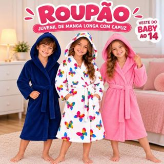 Roupão Infantil Banho Microfibra Com Capuz Manga Longa Unissex