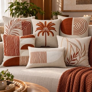 Capa de Almofada Decorativa Luxo em Linho Terracota 1 | 50x50 ou 30x50| Linha Magestic | Bordado Refinado | Dethes em 3D
