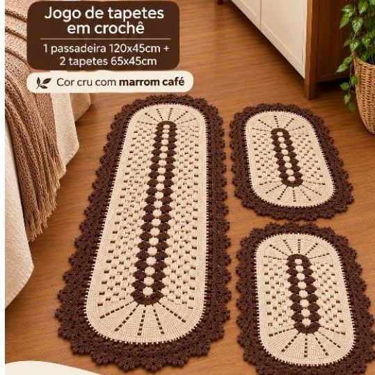 Tapetes de crochê e passadeira, 3 peças, Tapetes para sala, Tapetes para cozinha, tapetes de banheiro, decoração