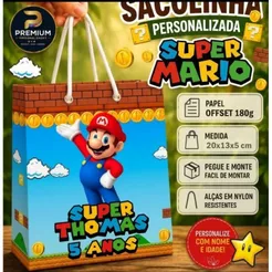 Kit 10 20 30 40 50 Sacolinhas Personalizadas vários temas, Mario, Bita, Sonic, Fazemos qualquer tema