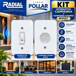 Conjunto 4x2 1 Interruptor Campainha + Campainha Cigarra Linha Pollar Radial