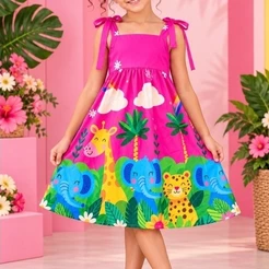 Vestido Infantil Menina Verão regulagem nas alçals Estampado Borboletas Floral Soltinho Fresquinho