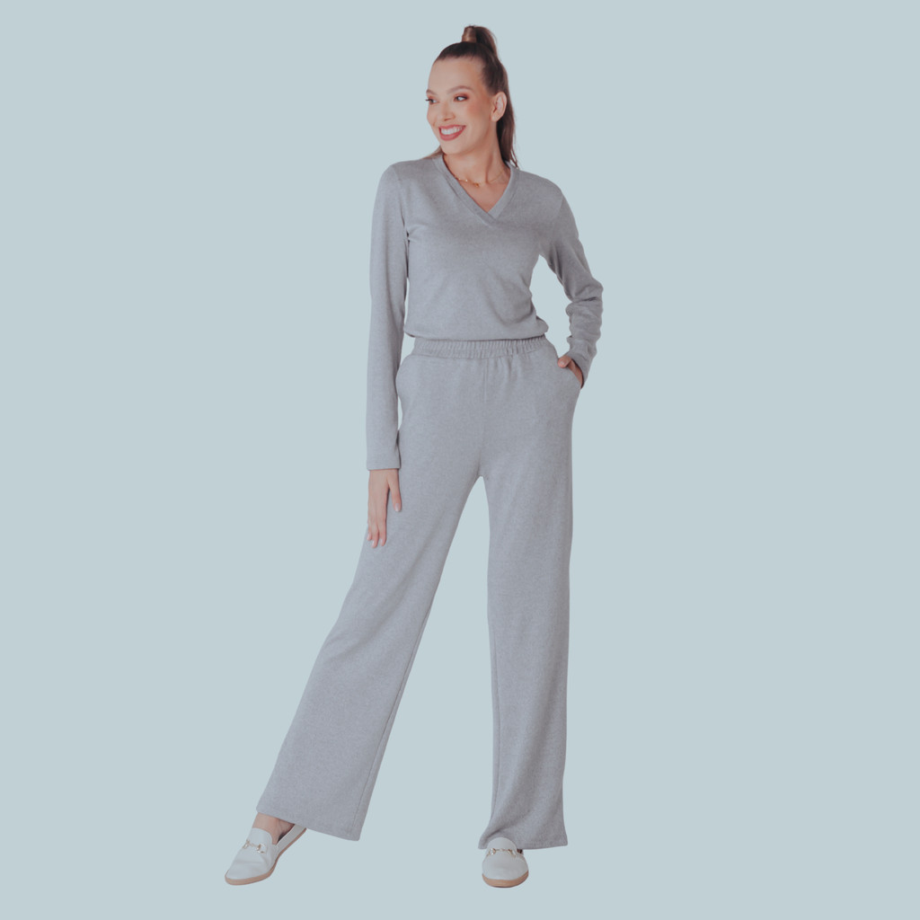 Conjunto Lanzinha Feminino Tricot Calça Flare e Blusa Manga Longa Aerolook Confortável Inverno Casual Quentinho Promoção