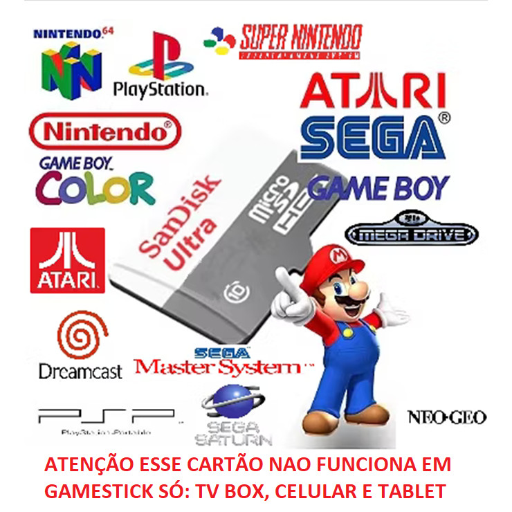 CARTÃO RETRO GAMER ANDROID PORTATIL + 42 EMULADORESS + 10 MIL J
