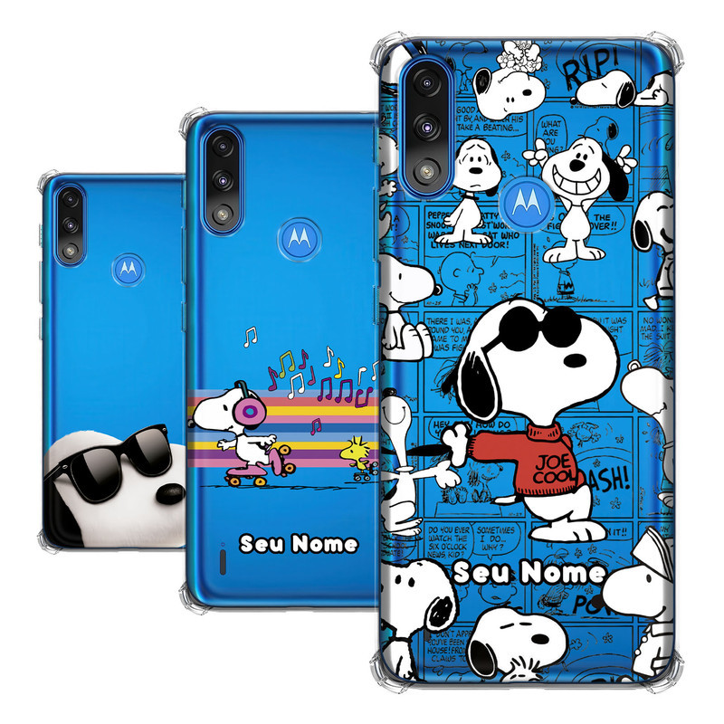 Capa para Motorola Moto E7 Power Coleção Snoopy e Charlie Brown e Woodstock