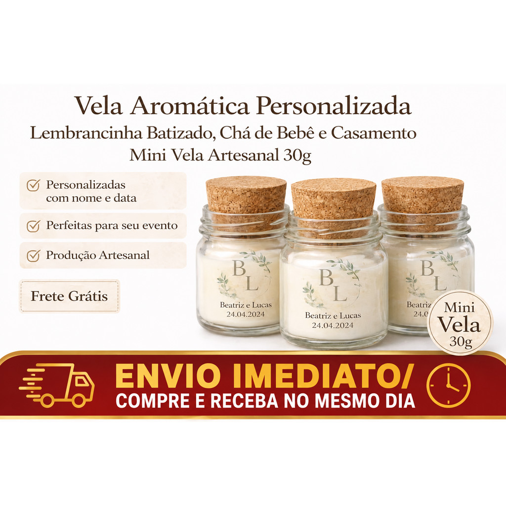 Kit Mini Vela Personalizada Lembrancinha Casamento Batizado Chá Bebê Maternidade 30ml Envio Imediato