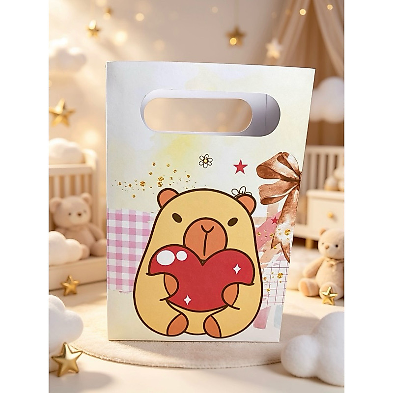 10 Sacolinhas Surpresa Personalizada no Tema CAPIVARA AQUARELA Lembrancinha PEGUE E MONTE