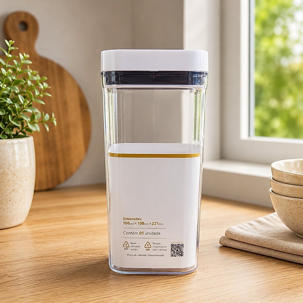 Pote Hermético 1,7L com Vedação a Vácuo Organizador Mantimentos Vacuum Pumps Transparente Dello