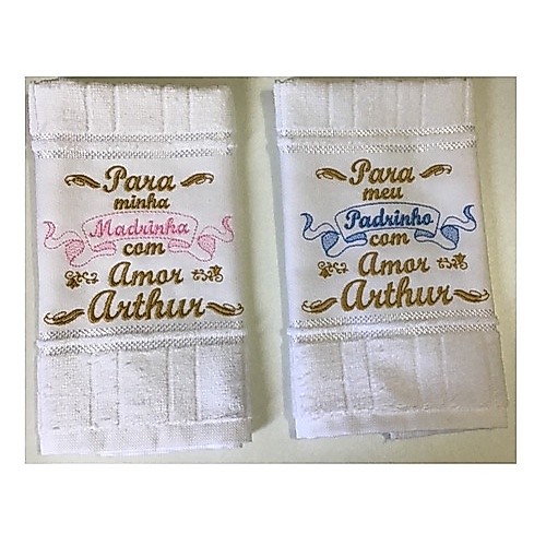 Toalha Bordada Lembrancinha Padrinhos Batizado " PARA O MEU PADRINHO/ MINHA MADRINHA, COM AMOR * NOME DA CRIANÇA*"