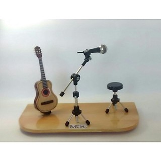 Instrumento Musical em Miniatura de Mini Palco Violão+Banco+Microfone