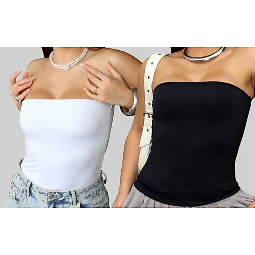 Kit 2 Tube Top Faixa Cropped Tomara Que Caia Duplo Croped Suplex Blogueira Básico Premium Tubinho