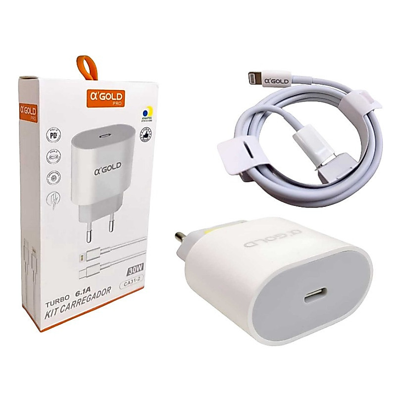 Carregador Eficiente Para iPhone Turbo 30w Carga Rapida tipo c type-c compativel com lightning