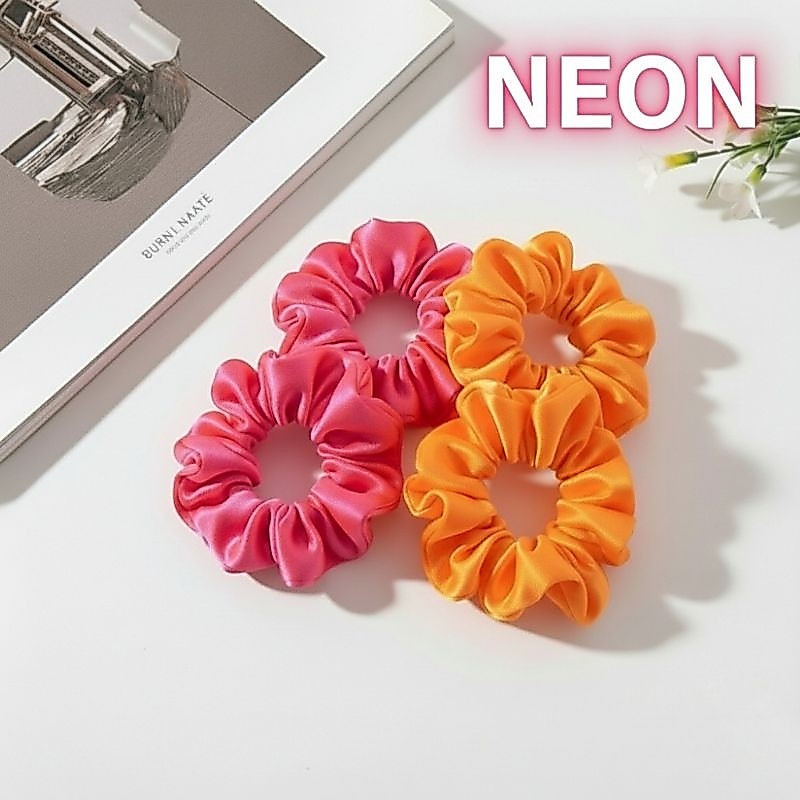 Xuxinhas de cetim florescente Neon, scrunchies de cabelo, amarrador, Xuxa antifrizz, coloridas, rosa
