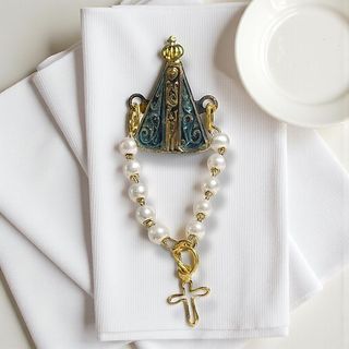 Botom Broche Nossa Senhora Aparecida Terço Pérola