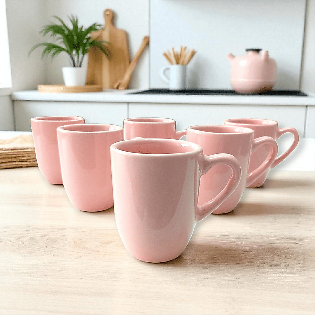 Kit 6 Xícara de Porcelana Rosa 80ml Café Expresso Caneca Presente Criativo Cozinha