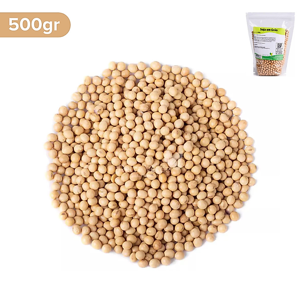 Soja em Grão Relva Verde 500g Transgênica para Leite Vegetal Tofu Farinha e Receitas Culinárias