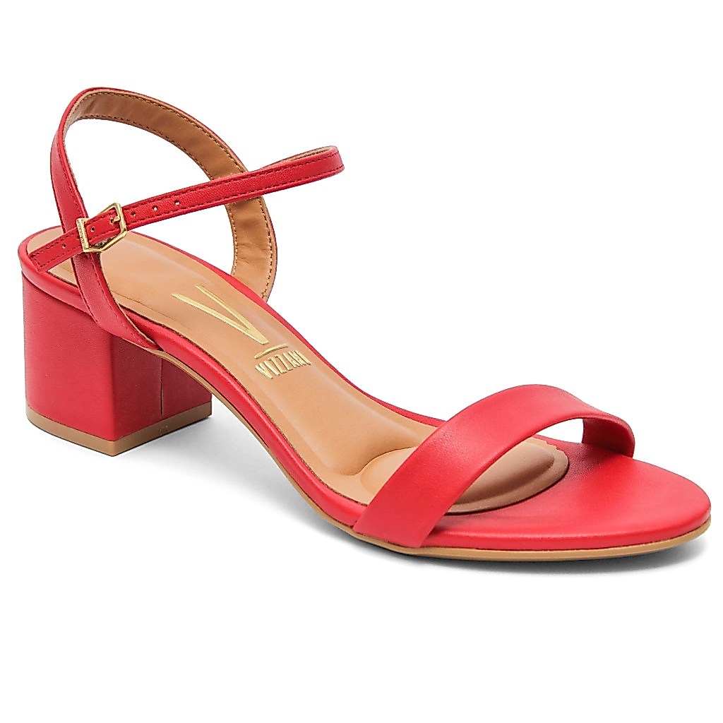 Sandália Vizzano Salto Grosso Feminina Com Fivela Conforto Vermelho