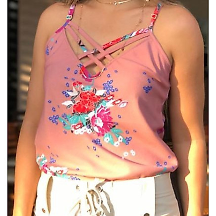 QUEIMA DE ESTOQUE Blusa feminina macia casual com entrelaços, no tecido crepe com alcinhas reguláveis Shopee
