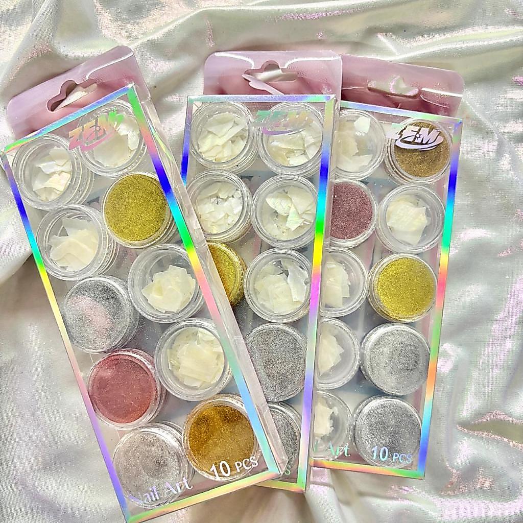 Kit de 6 Madrepérola e 6 Glitter fino Pó Cromado Para Unha Nail art Resina e Maquiagem