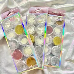 Kit de 6 Madrepérola e 6 Glitter fino Pó Cromado Para Unha Nail art Resina e Maquiagem