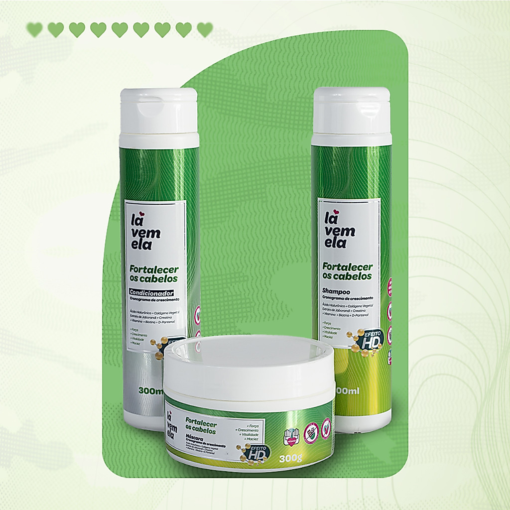 Kit Capilar Lá Vem Ela CRONOGRAMA DE CRESCIMENTO Shampoo + Condicionador + Máscara