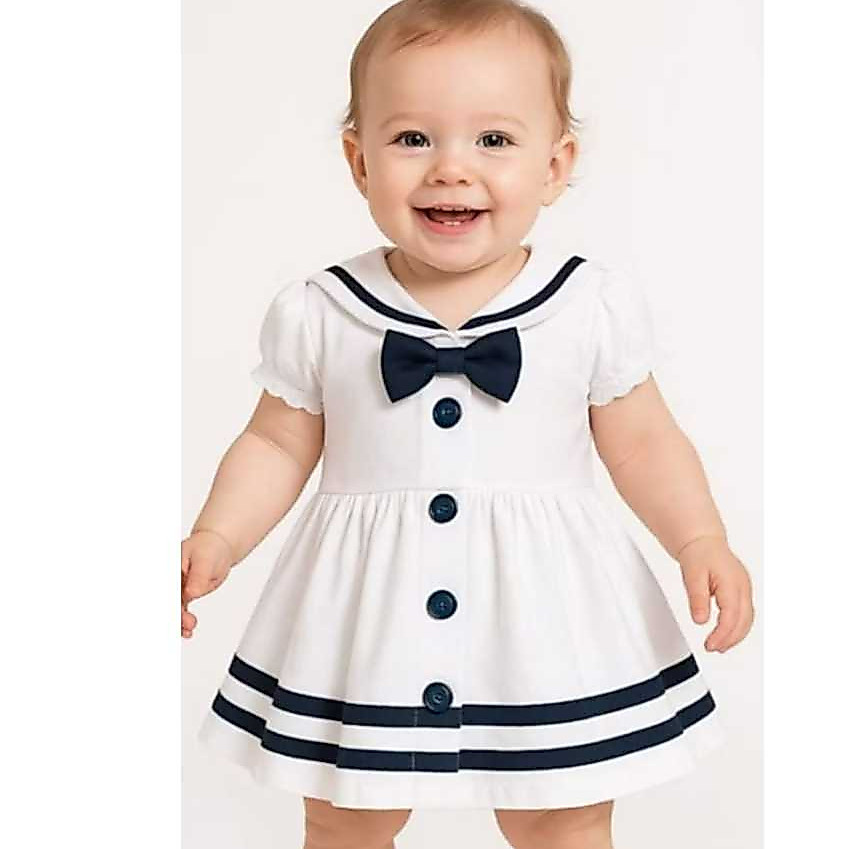Vestido de Bebê Manga Curta Marinheira