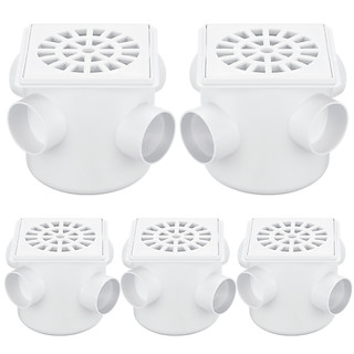Kit 5 Caixas Sifonadas 100mm Saida 50mm Com Grelha Quadrada Branca Em PVC Para Banheiro Quintal Bianplast