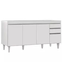 Balcão Gabinete 160cm Sem Tampo 4 Portas 2 Gavetas Arkansas Branco - Lumil Móveis