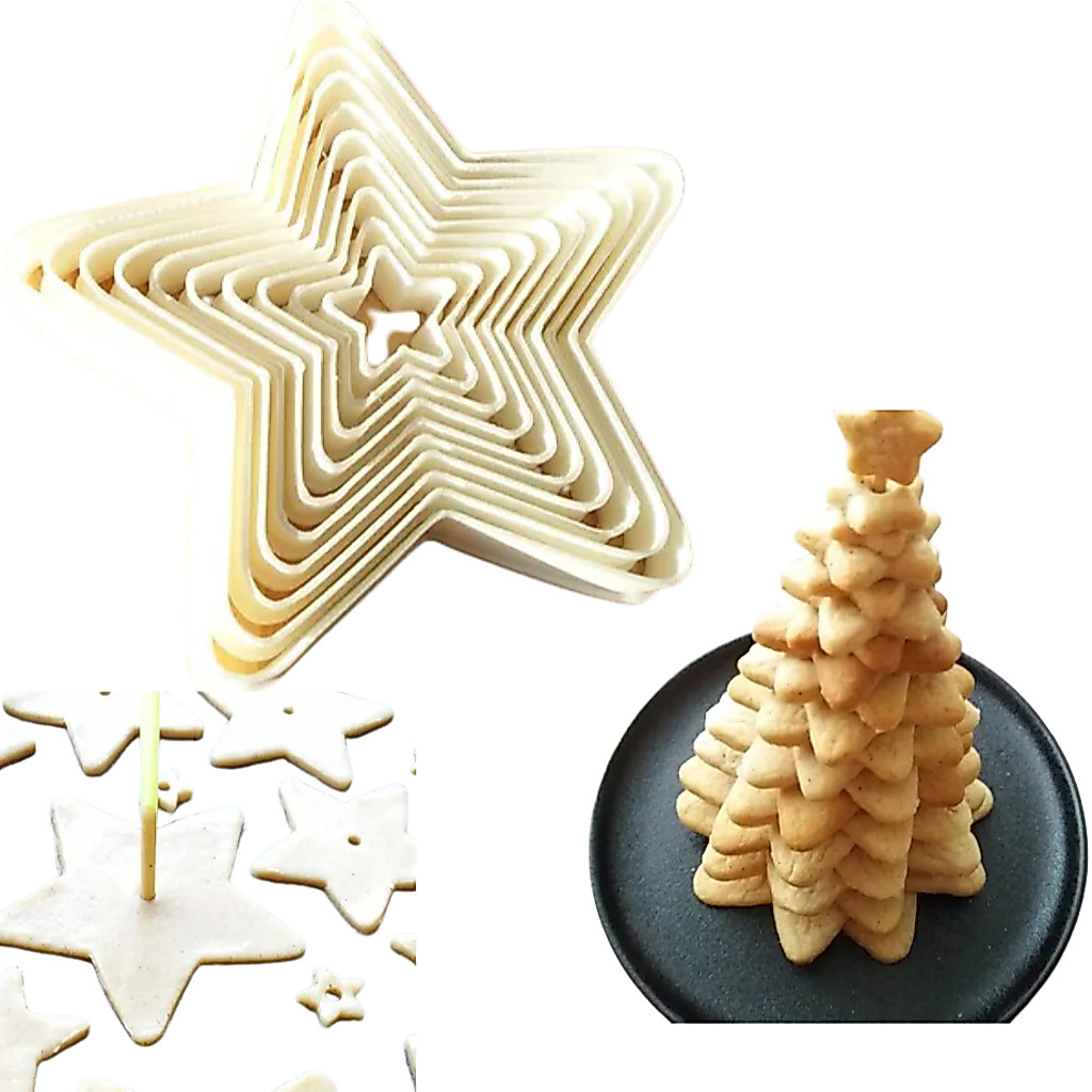 Kit com 10 Cortadores Forma de Estrela para Biscoito Pasta Americana Biscuit Arvore de Natal 3D CT12237