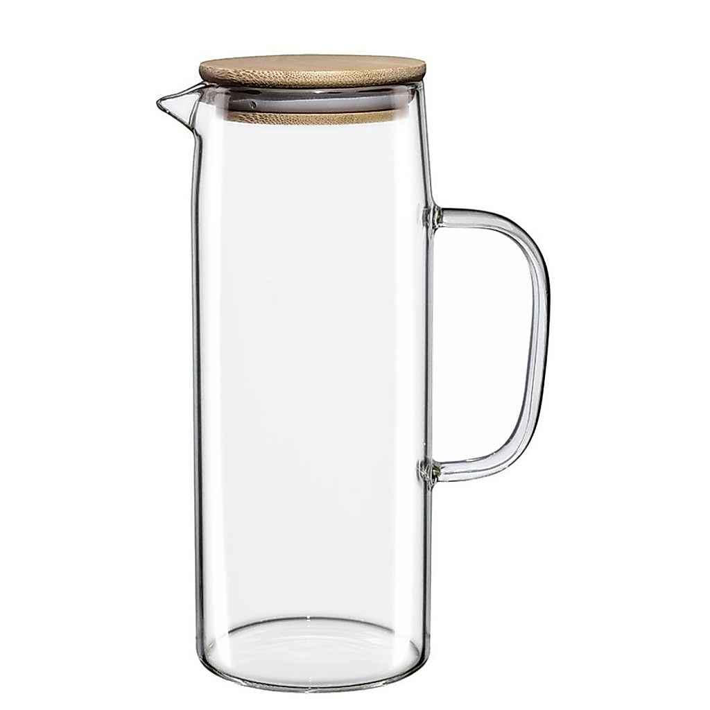 Jarra De Vidro Para Suco Água Com Tampa de Bambu 1,2L