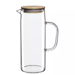 Jarra De Vidro Para Suco Água Com Tampa de Bambu 1,2L