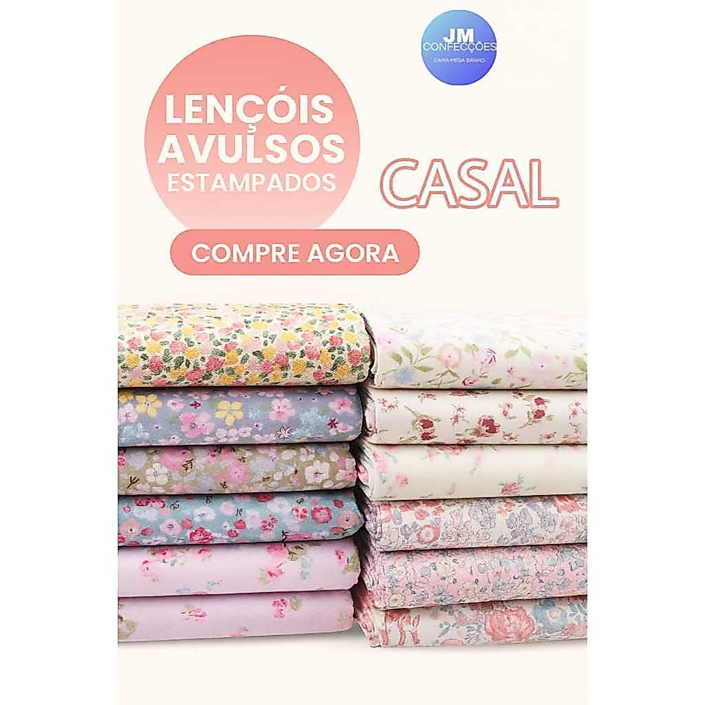 Kit 10 Lençol Sem Elástico Casal Avulso Microfibra Estampas Aleatórias 100% Poliéster 120 Fios