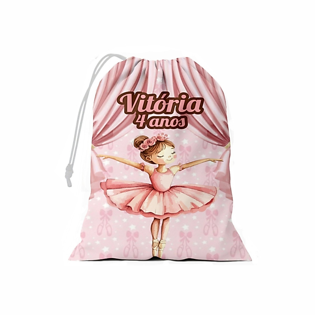 Sacolinha Surpresa Bailarina 15x20 Tecido Lembrancinha Aniversario Personalizada Nome e Idade