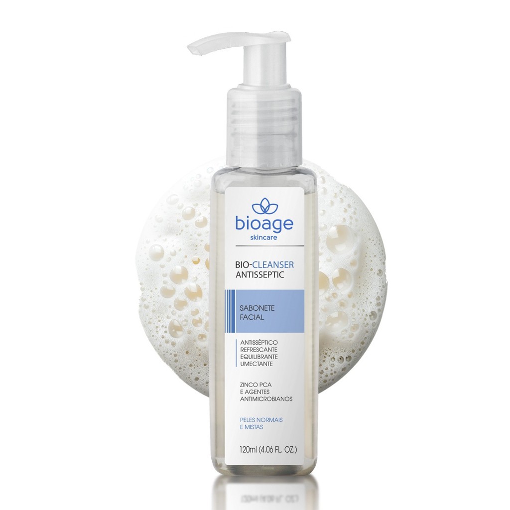 Sabonete Bioage Bio-Cleanser Antisseptic 120ml - Dermocosméticos Profissionais Higienização e Tratamento Facial Antiacne