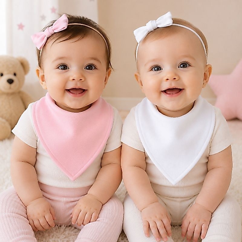Kit 2 Babadores Bandana Menina Rosa e Branco 100% Algodão Cotton Duplo